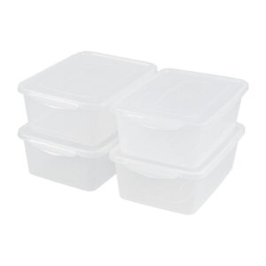 loiycg 6.5 quart clear latching storage box with lid, 4 packs plastic storage container bins