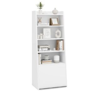 giantex 6-tier bookcase, freestanding ladder bookshelf with 2 adjustable shelves & flip up door, multifunctional display stand with anti-tipping kit for living room bedroom home office, white