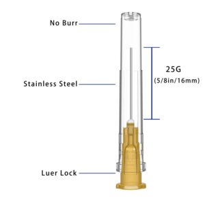 100 Pack 25 Gauge 5/8 Inch Needle, Luer Lock Industrial Dispensing Accessories Needles,Individually Wrapped