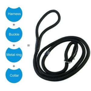 Black Dog Leash Pet Nylon Rope Training Leash Slip Lead Strap Adjustable Traction Collar Behavior Aids