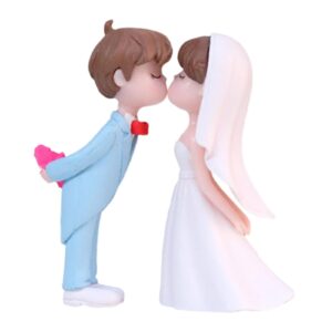 generic rustic cake topper miniature scene figure sand table decoration bride and groom figurine wedding cake doll engagement, blue white