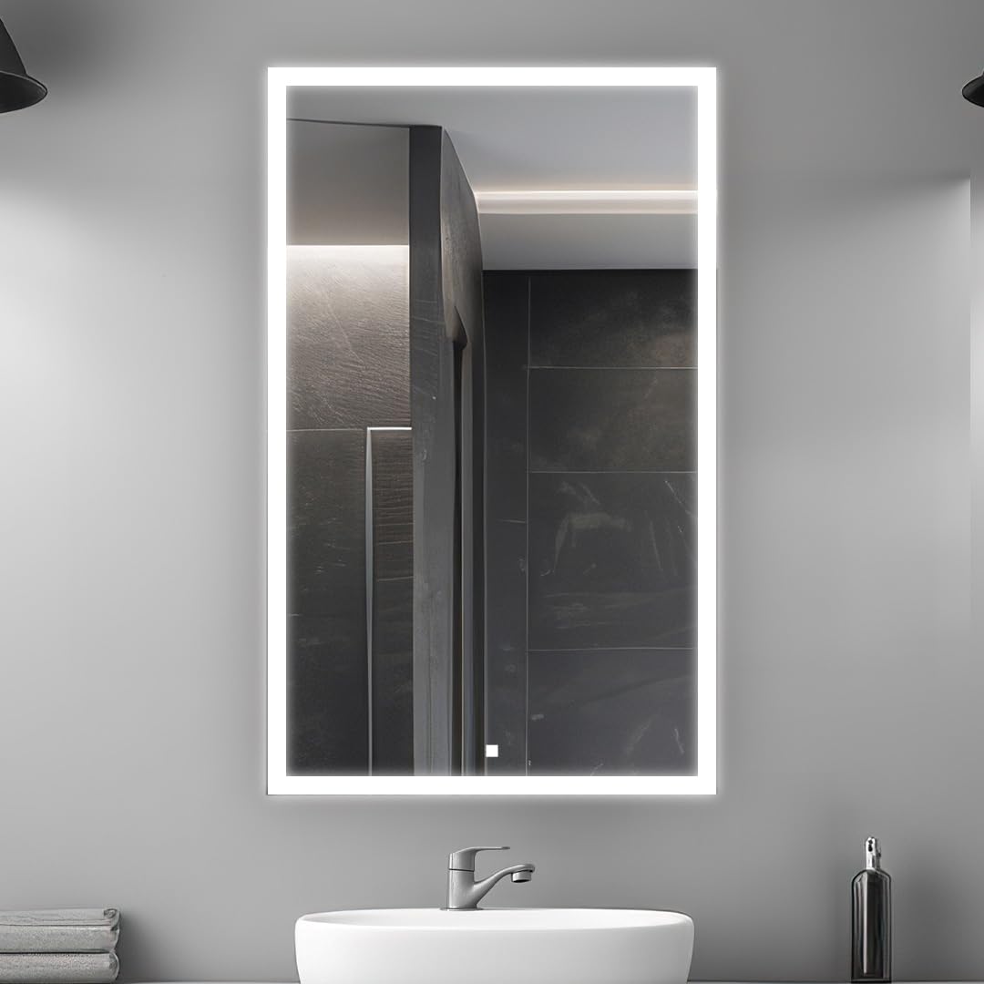 AQUADOM Edge Royale, LED Medicine Cabinet with Defogger, Electrical Outlets, Dimmer, Adjustable LED 3X Magnifying Mirror and Surface Or Recessed Mount. (20W x 32H x 5D Right Hinge)