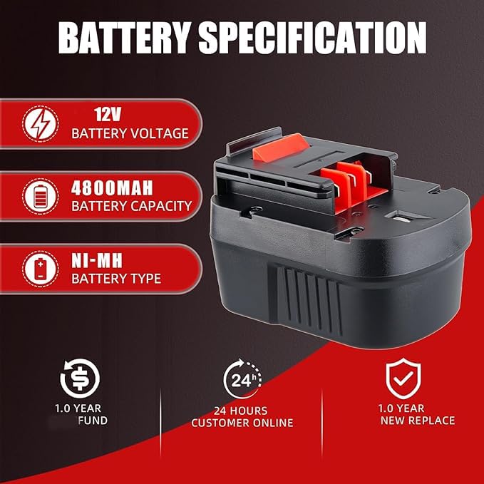 VANTTECH Ni-Mh 12V 4.8Ah HPB12 Battery Replacement for Balck and Decker A1712 FSB12 A12 A12-XJ A12EX Firestorm FS120B FS120BX Cordless Power Tools