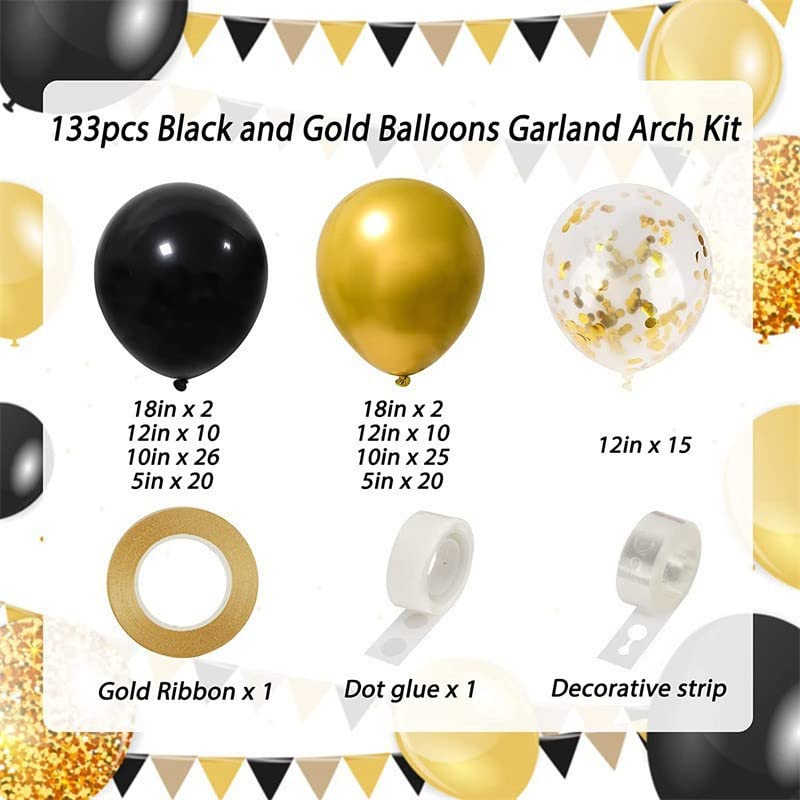 130pcs Black and Gold Balloons, Balloons Garland Arch Kit, Black Metal Gold and Metallic Confetti Gold Balloons for Graduation Party Baby Shower Wedding Birthday Anniversary