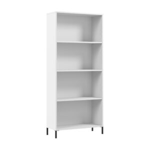 bush furniture essence 4 shelf bookcase in white | organizers and shelves for home office workspace, living room, entryway, bedroom, and mudroom