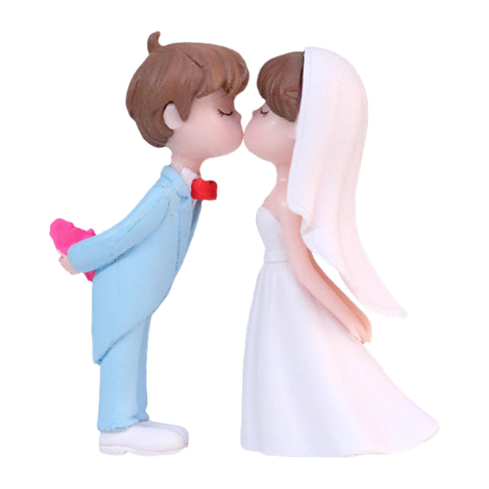 Generic Rustic Cake Topper Miniature Scene Figure Sand Table Decoration Bride And Groom Figurine Wedding Cake Doll Engagement, Blue White