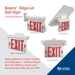 Lithonia Lighting BE W R UM M2 BE Basics Edge-Lit Exit Sign, White with Red Letters, Universal Mount