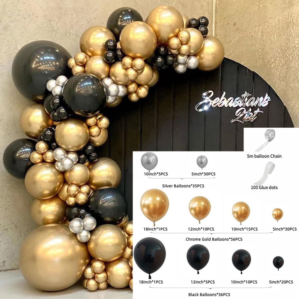 Black Gold Silver party Balloons 127 pcs Black gold silver balloons for Birthday Graduation Party Supplies for Birthday Party Baby Shower Wedding Graduation Class