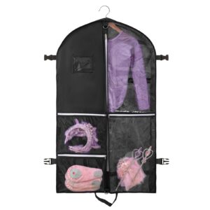 40" clear dance costume garment bag for dancers,kids garment bag for dance competitions with 5 clear zipper pockets for dance costumes,dress,suit,storage or travel.