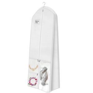 72" wedding dress garment bag with 10'' gusseted dress bags for gowns long 4 pockets dress cover for women, white