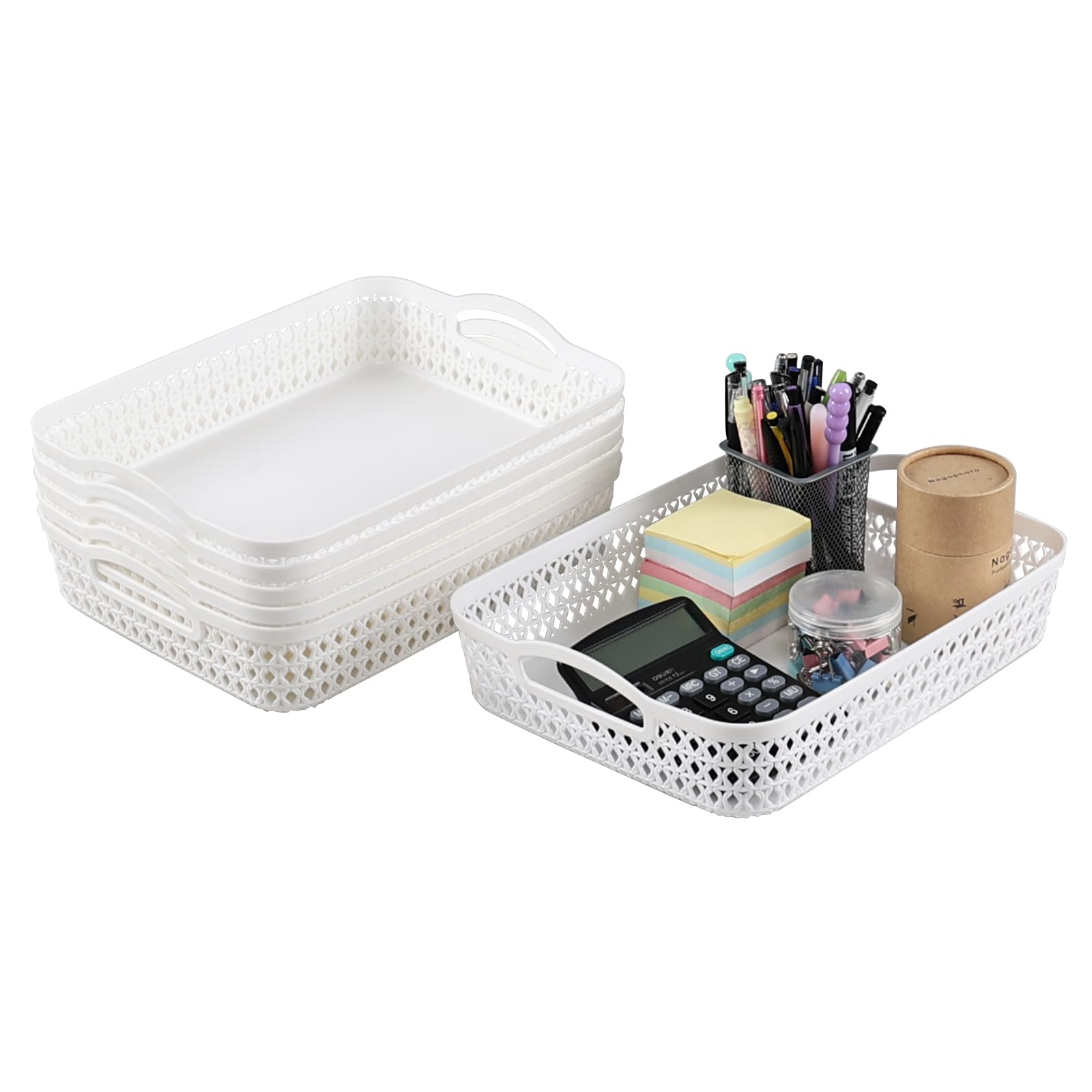 Loiycg 6-Pack Plastic Storage Basket Tray, Large Organizer Basket, White