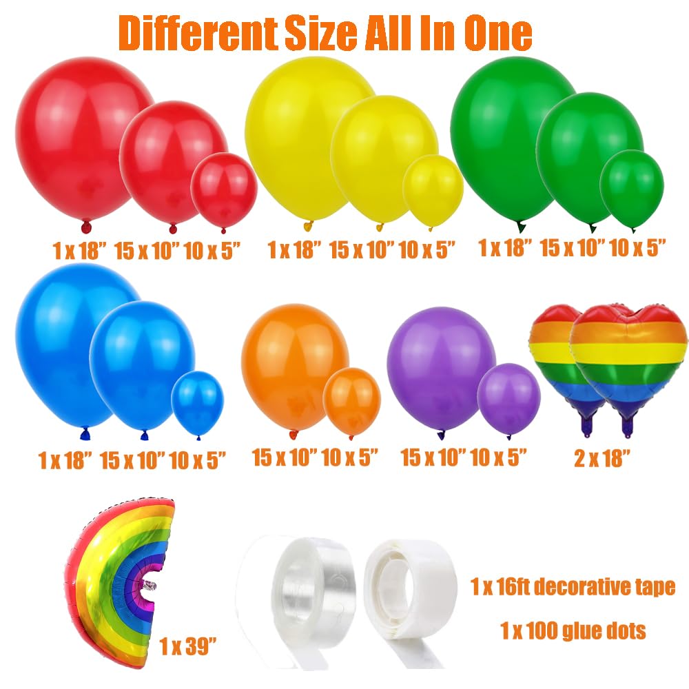 OOPAT DIY Pride Month Balloon Arch kit 157pcs Rainbow Balloons GAY Pride Love is Love LGBTQ Lesbian Rainbow Bridal Shower Wedding Birthday Party Backdrop Decoration (Rainbow)