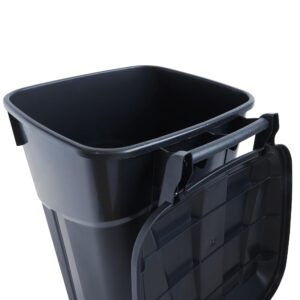 BJCYO 32 Gallon Wheeled Heavy Duty Plastic Garbage Can, Attached Lid, Black