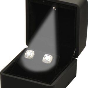 LED Earring Jewelry Gift Box for Wedding, Proposal, Birthday...Luxury LED Diamond Stud Earring Jewelry Gift Box with Light for Women for Men (Black Earring Box)