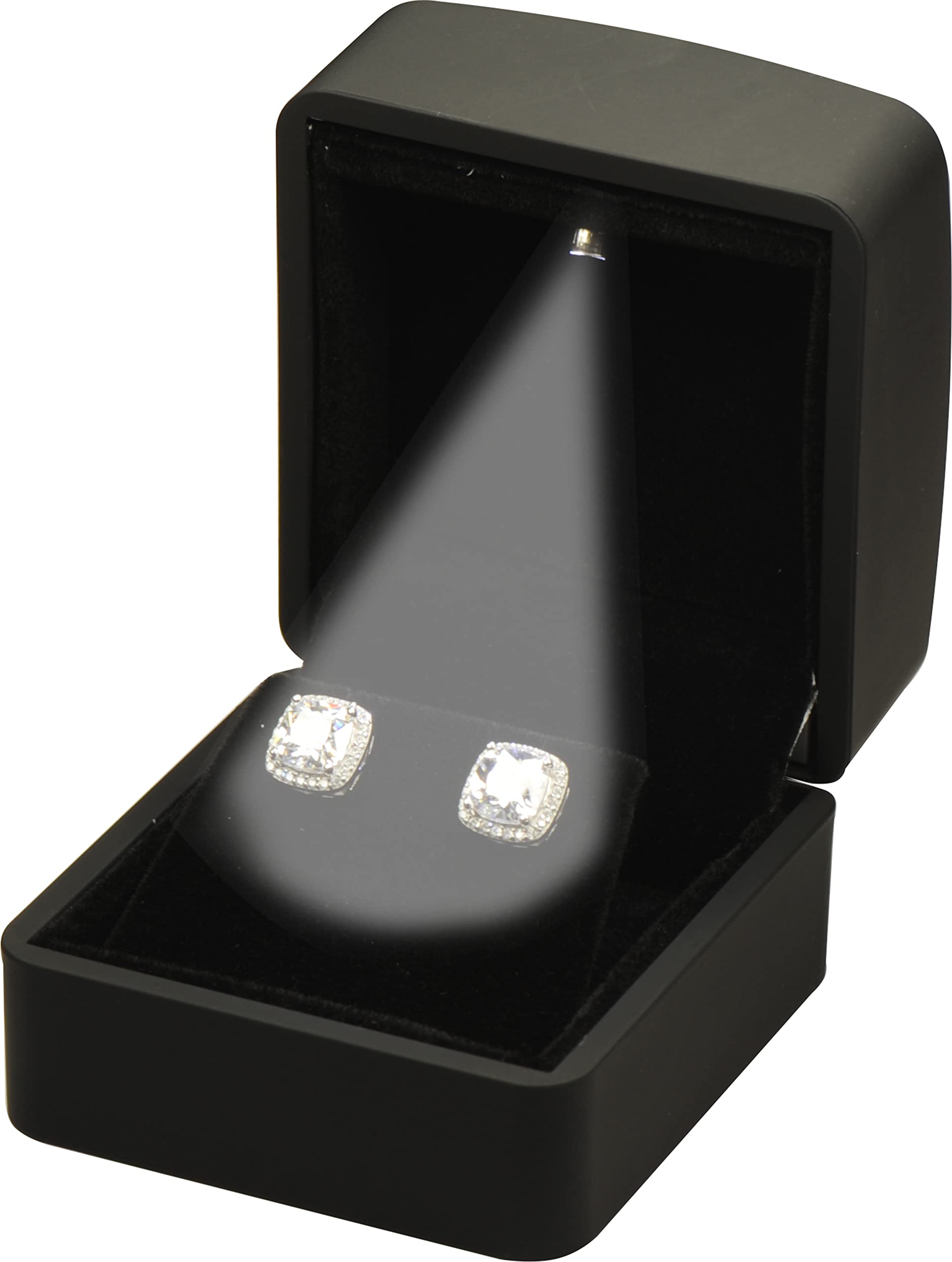 LED Earring Jewelry Gift Box for Wedding, Proposal, Birthday...Luxury LED Diamond Stud Earring Jewelry Gift Box with Light for Women for Men (Black Earring Box)