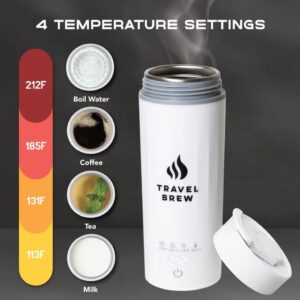 TRAVEL BREW Portable Travel Kettle with Tea Infuser- Mini Electric Kettle with 4 Temperature Settings, with Auto Shut-Off & Boil Dry Protection