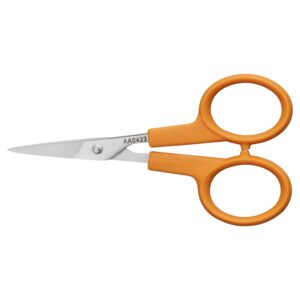 fiskars orange-handled straight detail scissors, stainless steel blades, ambidextrous double-loop handle