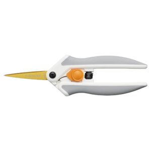 fiskars easy action micro-tip titanium scissors, sharp blades for cutting precision and angles, softgrip assited handle