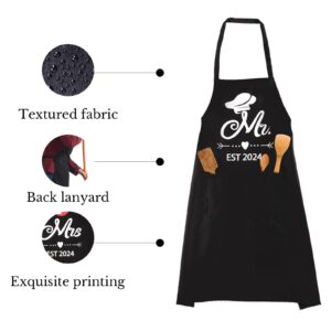 DDOFAH Mr and Mrs Est 2024 Mug and Apron Set, Wedding Engagement Anniversary Bridal Shower Gifts for Couple Mr and Mrs Smith Bride Groom Husband Wife Newlyweds Gifts