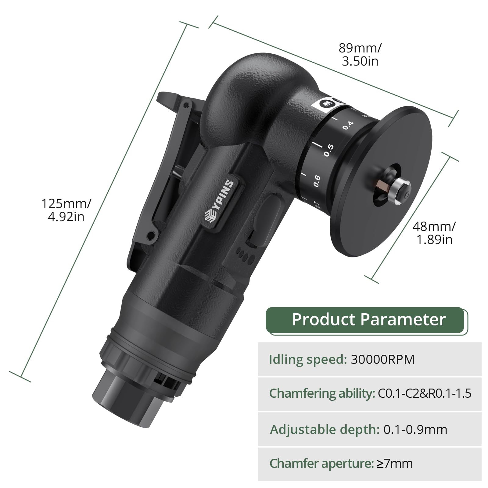 EYPINS Air Chamfer Tool, Mini Pneumatic Chamfering Machine for Metal Wood Steel Brass Acrylic, 45 Degree Arc, 30000 RPM, 1/4" Air Deburring Trim Beveling Tool, Pneumatic Roundover Tool with C/R blade