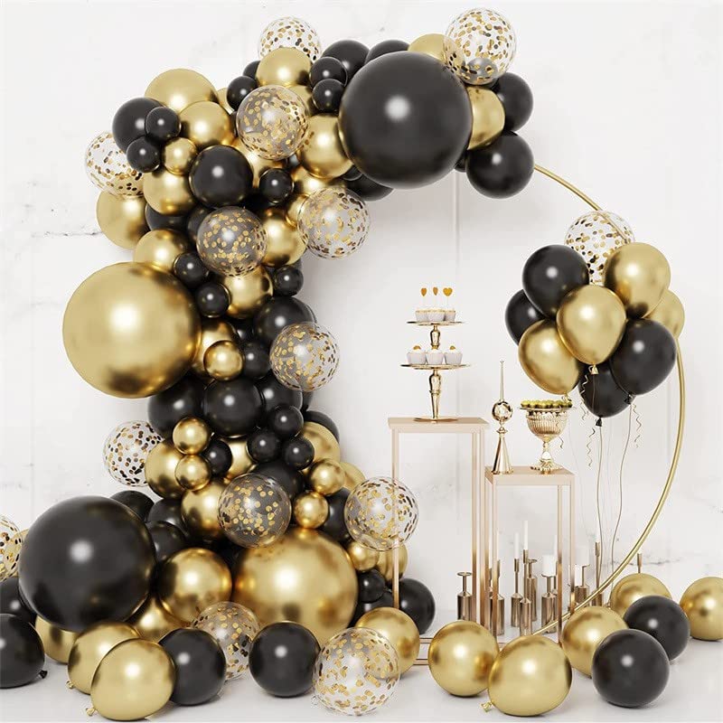 130pcs Black and Gold Balloons, Balloons Garland Arch Kit, Black Metal Gold and Metallic Confetti Gold Balloons for Graduation Party Baby Shower Wedding Birthday Anniversary