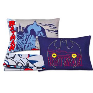 Batman Bedding Set Toddler Bed - Bundle with Batman Plushie, Throw Blanket, and Pillowcase for Twin Bed Plus Stickers, Activity Book, More | Batman Bedroom Set for Boys