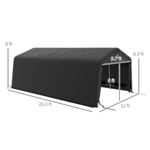 Outsunny 12' x 20' Heavy Duty Carport, Portable Garage Canopy Tent with 2 Ventilation Windows and Large Door, for Car, Truck, Boat, Motorcycle, Bike, Garden Tools, Black