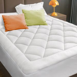 bamboo cooling mattress topper queen size, mattress pad quilted with 600gsm down alternative fill with a deep pocket for a luxurious sleep experience (queen, 60" x 80")