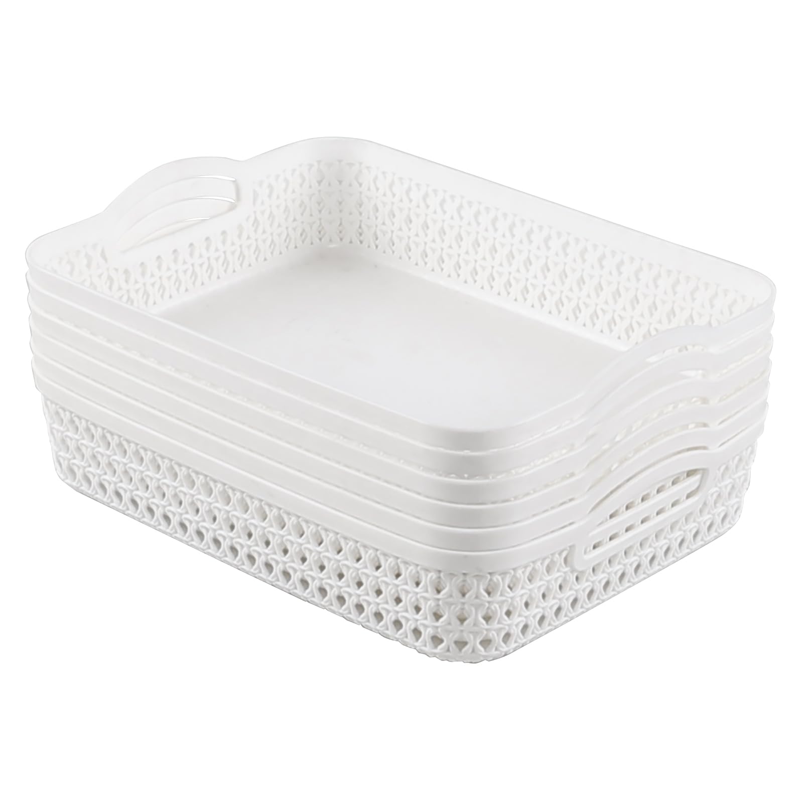 Loiycg 6-Pack Plastic Storage Basket Tray, Large Organizer Basket, White