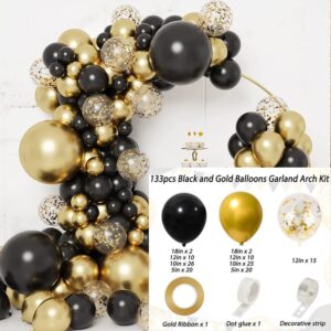 130pcs Black and Gold Balloons, Balloons Garland Arch Kit, Black Metal Gold and Metallic Confetti Gold Balloons for Graduation Party Baby Shower Wedding Birthday Anniversary