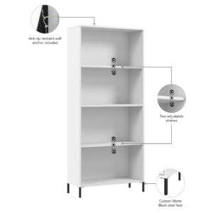 Bush Furniture Essence 4 Shelf Bookcase in White | Organizers and Shelves for Home Office Workspace, Living Room, Entryway, Bedroom, and Mudroom