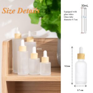 6Packs 30ml Frosted Glass Dropper Bottles for Essential Oils with Wooden Caps Empty Glass Liquid Container Holder with Wooden Lids for Travel Home Store Use