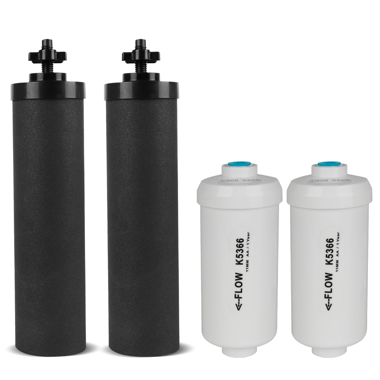 SUPER.BDACC Gravity Water Filter Replacement,for Berkey® Black Carbon (BB9-2®) Purification Elements and Fluoride Filters K5366 (PF-2®) Combo Pack,Compatible with Berkey® Filtration System,Pack of 4