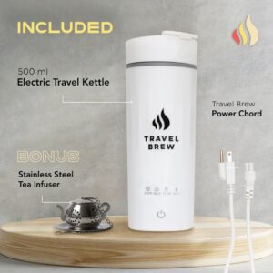 TRAVEL BREW Portable Travel Kettle with Tea Infuser- Mini Electric Kettle with 4 Temperature Settings, with Auto Shut-Off & Boil Dry Protection