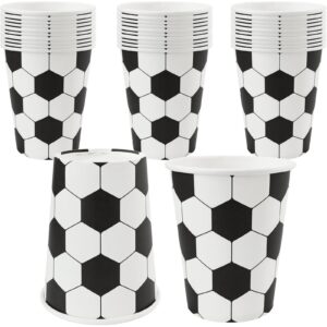 eacitown soccer themed party cups 9oz paper soccer ball pattern drinking cups soccer birthday party favors soccer baby shower supplies (30), standard