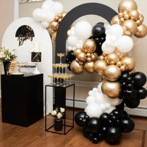 130pcs Black and Gold Balloon Garland Arch Kit, Black White Metallic Gold for 2024 Graduation Birthday Anniversary Wedding Mother's Day Father's Day Engagements Baby Shower Party Decorations