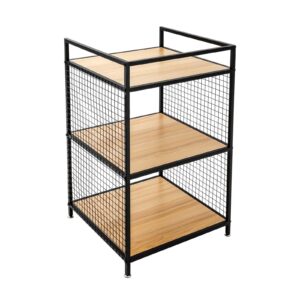 silencear 3-tier heavy duty shelving unit, small bookshelf rustic wood and metal shelving unit, wood storage shelf with metal frame for living room, bedroom, office, kitchen, 21.3" x 21.3"x 34.6"