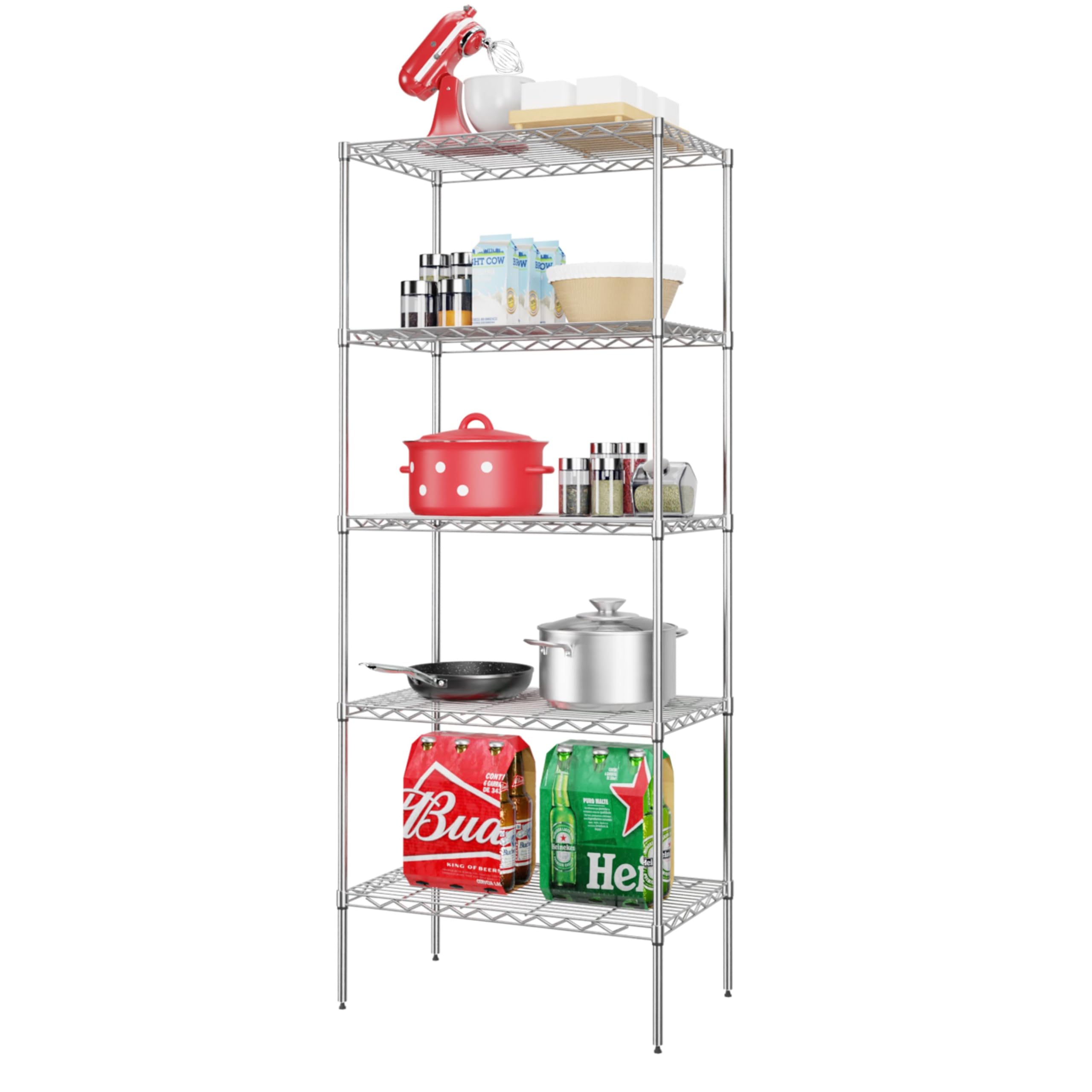 24/7 Shop at Home Nigel Industrial 5 Tier Wire Shelving Rack with Adjustable Shelves and NSF Certified, Metal Storage Shelves for Kitchen, Office, Garage, Basement, Laundry Room, Chrome