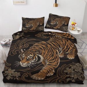 omersa tiger duvet cover oversized king size bedding set 3 pcs, animal comforter cover & 2 pillowcases soft microfiber patterned bedroom decorations for adults teens