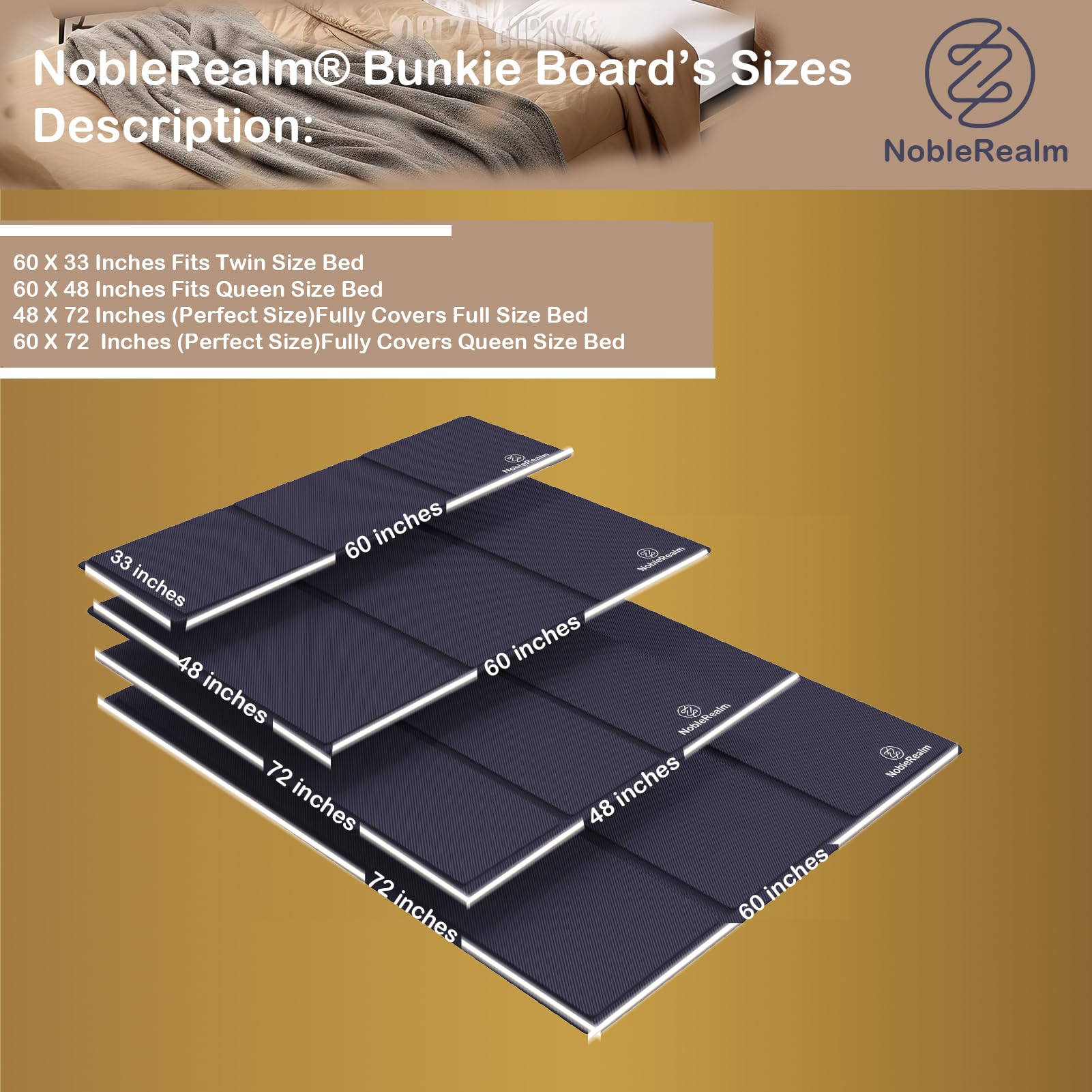 NobleRealm® Bunkie Board | Bed Boards for Under Mattress Support | Full Bed Support Board for Full Size Bed (48'x60' Full Size)