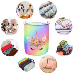 Aynaxcol Unicorn Laundry Basket Hamper Large Sized Round Storage Basket Waterproof Bin Collapsible Laundry Basket for Room Organizer, Bedroom Nursery Playroom Clothes (62.8L)