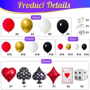 WOZOZOW Casino Theme Party Decorations, Las Vegas Themed Party Decorations, Casino Balloons Arch, Casino Night Poker Birthday Party Decorations, White Red Black Metallic Gold Balloons Arch Kit