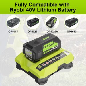 Upgraded 6000mAh Replacement for Ryobi 40V Battery and Charger Combo Compatible with Ryobi Battery 40V OP4026 OP40601 OP4050A OP4040 OP4030 OP4050 Replacement for Ryobi 40 Volt Charger OP401 2-Pack