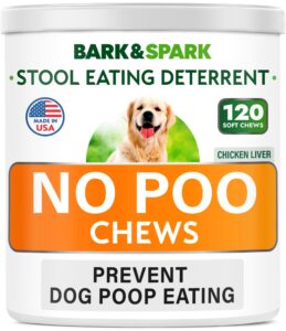 bark&spark no poo treats - prevent dog poop eating - coprophagia treatment - stool eating deterrent - probiotics & enzymes - digestive health + breath aid - 120 soft chews - usa made - chicken liver