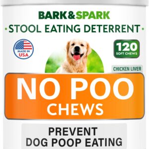 BARK&SPARK NO Poo Treats - Prevent Dog Poop Eating - Coprophagia Treatment - Stool Eating Deterrent - Probiotics & Enzymes - Digestive Health + Breath Aid - 120 Soft Chews - USA Made - Chicken Liver