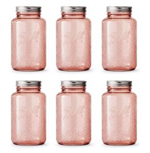 ball collectors edition vintage rose colored canning jars, regular mouth quart jars with lids and bands, 32 oz each, pack of 6, 2166214-6pk