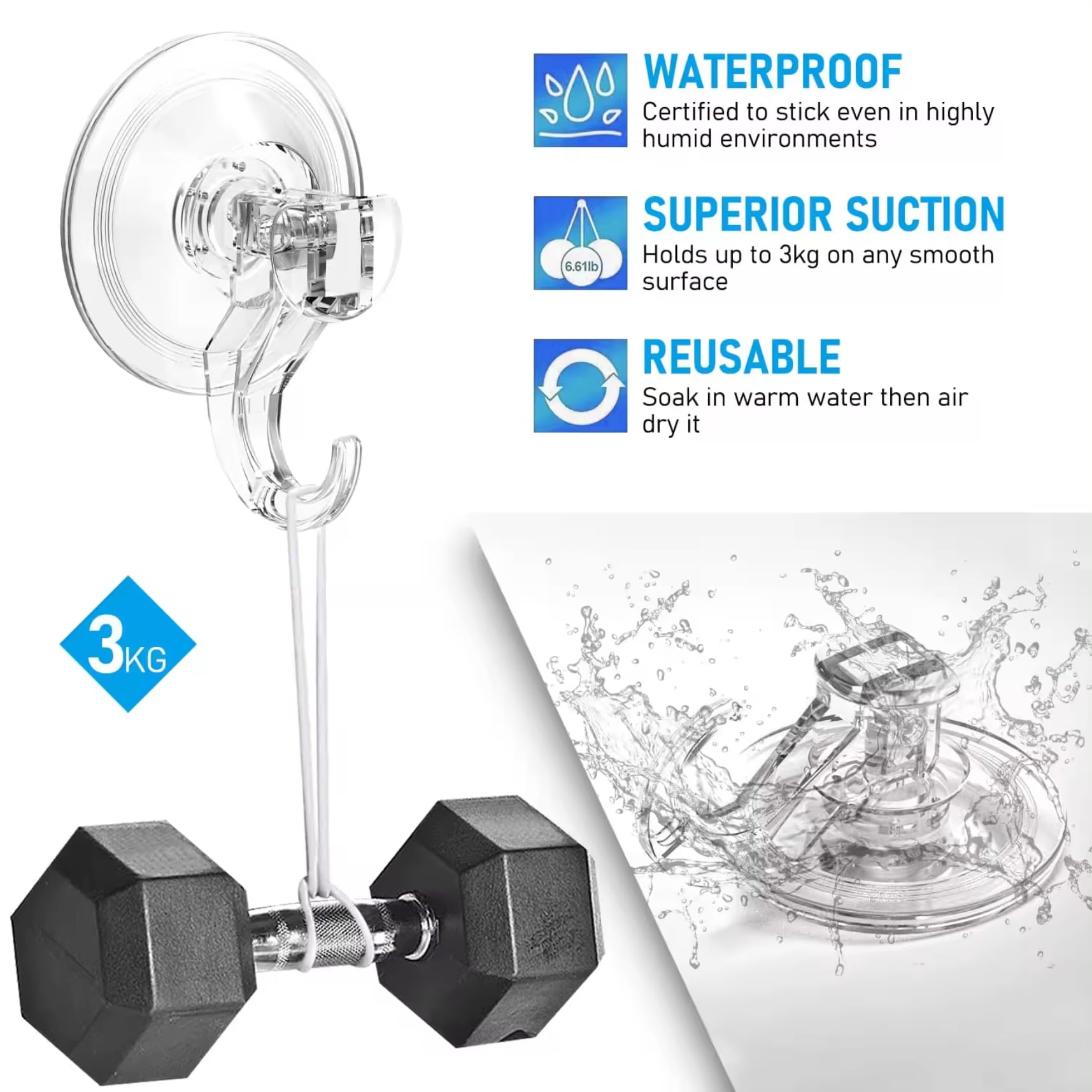 Suction Cup Hooks 2 Pack 4 Pack, Clear Heavy Duty Suction Cup, Waterproof Shower Hooks, Heavy Duty Vacuum Suction Hanger for Wreaths, Shower, Window, Kitchen, Tile, Glass Door (4), PK0222