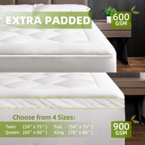 Bamboo Cooling Mattress Topper Queen Size, Mattress Pad Quilted with 600GSM Down Alternative Fill with a Deep Pocket for a Luxurious Sleep Experience (Queen, 60" x 80")