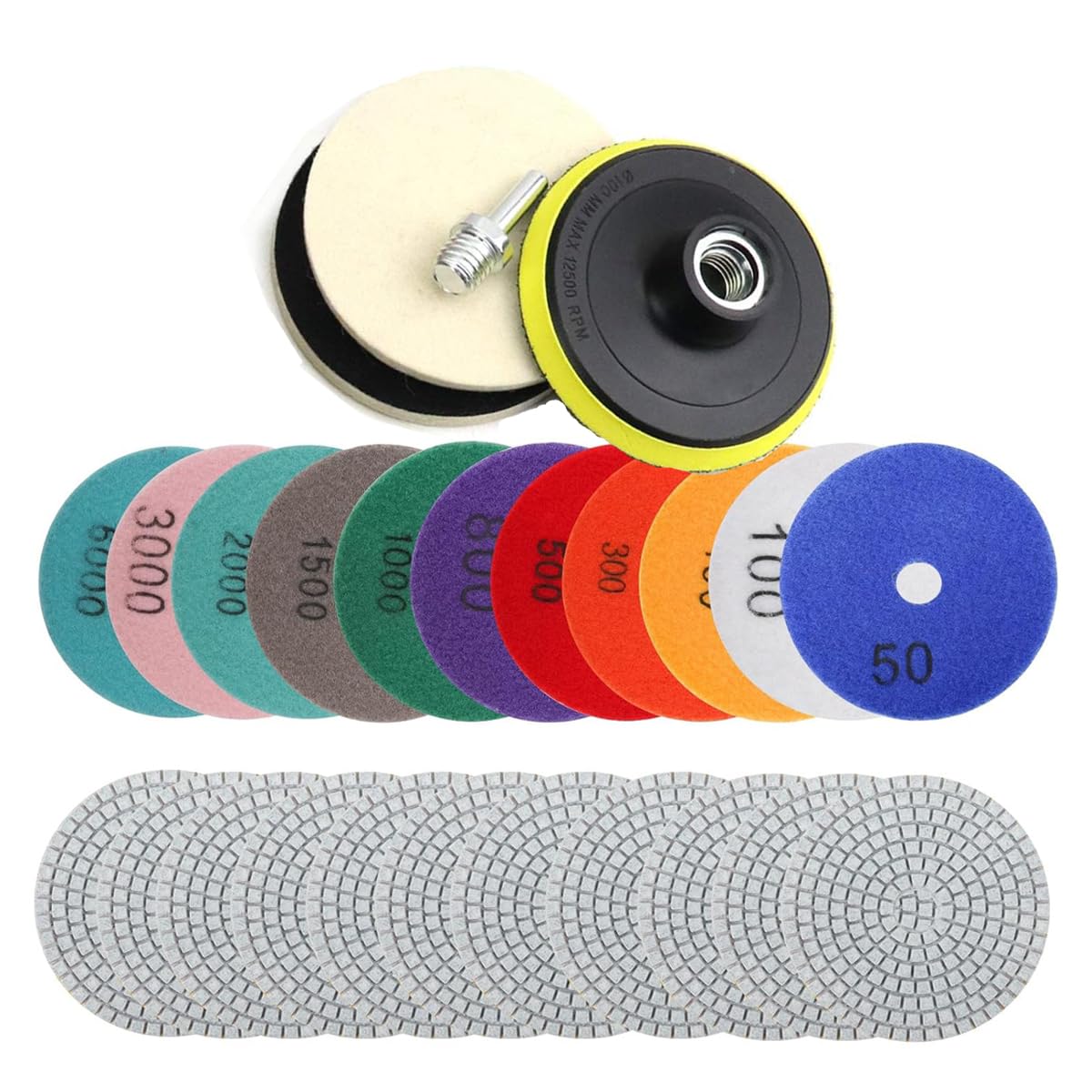 Marble Polishing Kit, 4-inch Diamond Polishing Pads, 12 Pieces Wet/Dry Granite Stone 50-6000 Grit Polishing Pads, Suitable for Polishing Granite and Marble Countertops (12 Pcs Diamond Polishing Pads)