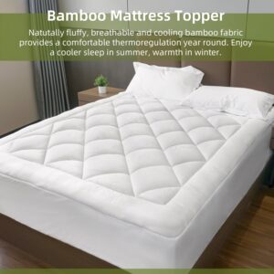 Bamboo Cooling Mattress Topper Full, Mattress Pad Quilted with 600GSM Down Alternative Fill and Comes with a Deep Pocket That Fits Mattresses Up to 20", Ensuring Optimal Comfort (Full, 54" x 75")